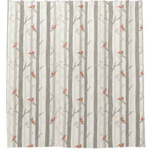 Winterbomen met rode kardinalen douchegordijn (Voorkant)