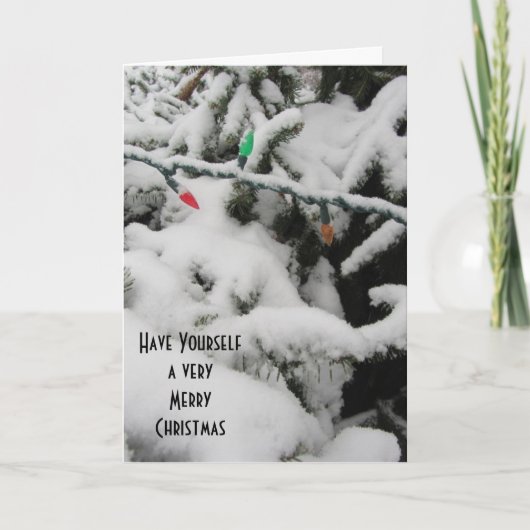 Winterbomen met sneeuw en licht feestdagen kaart (Voorkant)