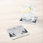 Winterbomen Modern Sneeuwbos Opslaan Datum Kartonnen Onderzetters (Insitu)