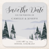 Winterbomen Modern Sneeuwbos Opslaan Datum Kartonnen Onderzetters (Voorkant)