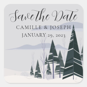 Winterbomen Modern Sneeuwbos Save the Date Vierkante Sticker