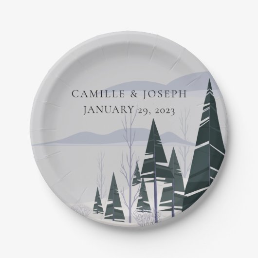 Winterbomen Moderne Sneeuwbos Huwelijk Papieren Bordje (Voorkant)