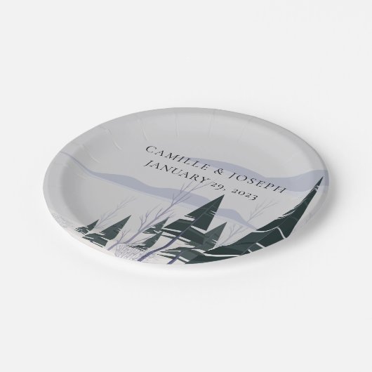 Winterbomen Moderne Sneeuwbos Huwelijk Papieren Bordje (Gekanteld)