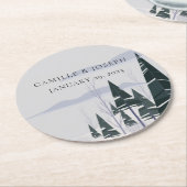 Winterbomen Moderne Sneeuwbos Huwelijk Ronde Kartonnen Onderzetter (Gebogen)