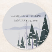 Winterbomen Moderne Sneeuwbos Huwelijk Ronde Kartonnen Onderzetter (Voorkant)