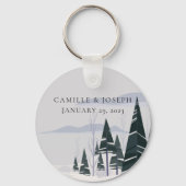 Winterbomen Moderne Sneeuwbos Huwelijk Sleutelhanger (Voorkant)