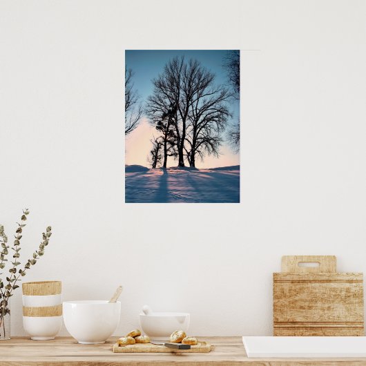 Winterbomen op de achtergrond van het schemerblauw poster (Keuken)