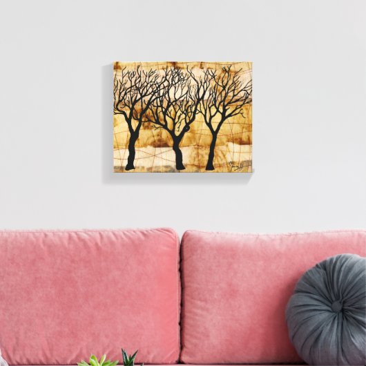 Winterbomen op theezakachtergrond canvas afdruk (Insitu (Woonkamer))