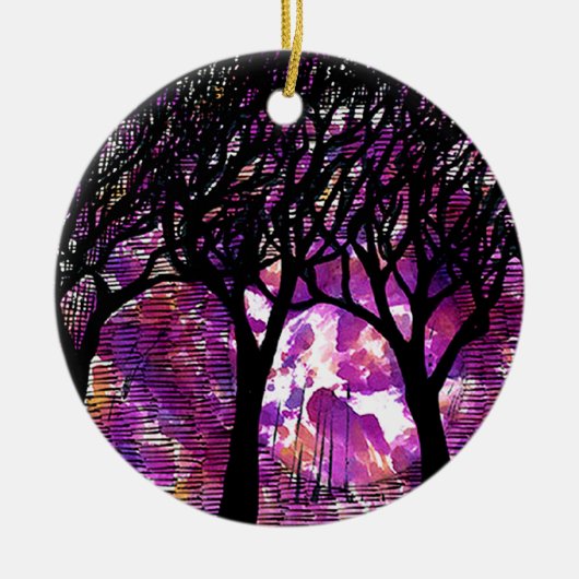 Winterbomen over alcoholinkt Achtergrond Keramisch Ornament (Voorkant)