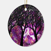 Winterbomen over alcoholinkt Achtergrond Keramisch Ornament (Links)