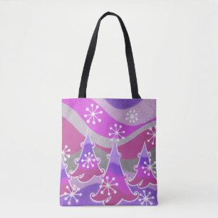 Winterbomen Paars over de hele canvas tas
