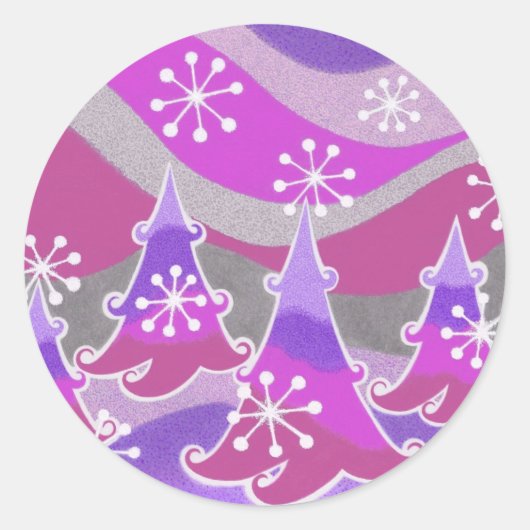 Winterbomen paarse ronde sticker (Voorkant)