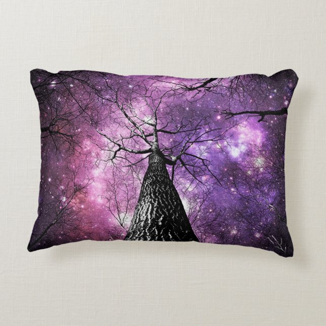 Winterbomen Paarse Roze Galaxy Lucht Accent Kussen (Achterkant)