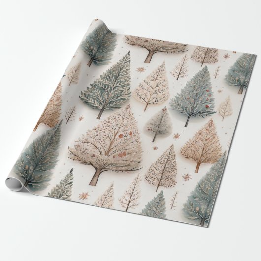 Winterbomen - Rustieke vakantiebos (1) Cadeaupapier (Uitgerold)