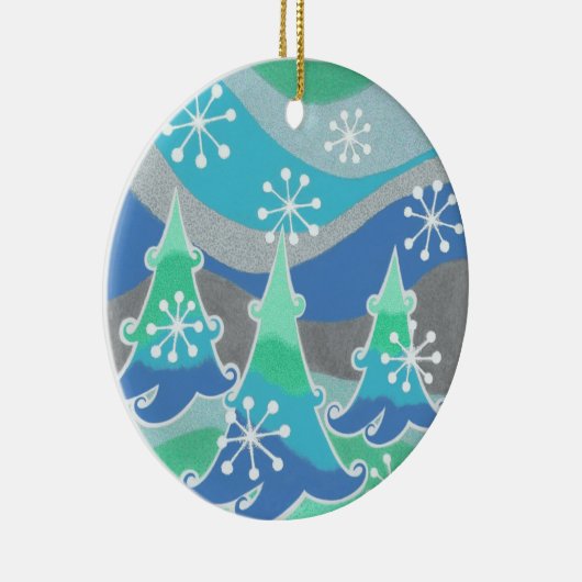 Winterbomen sierronde keramisch ornament (Rechts)