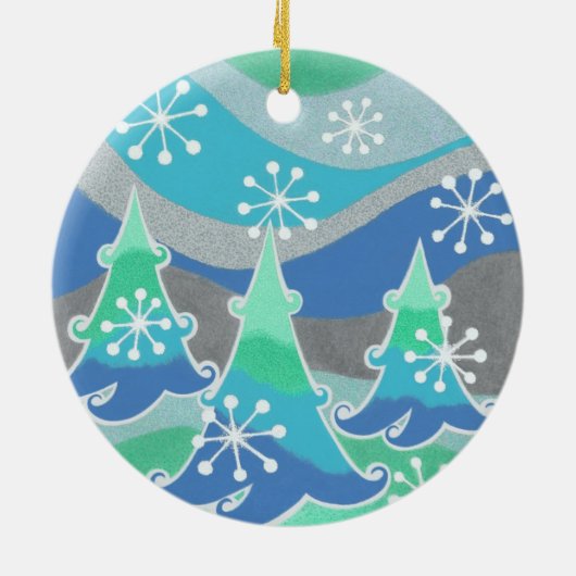 Winterbomen sierronde keramisch ornament (Achterkant)