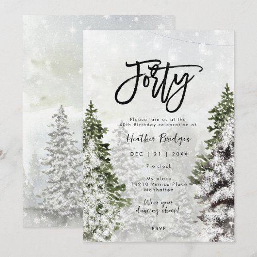 Winterbomen sneeuw 40e verjaardagsfeestje kaart (Voorkant / Achterkant)