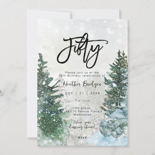 Winterbomen sneeuw 50e verjaardagsfeestje kaart (Voorkant)