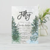 Winterbomen sneeuw 50e verjaardagsfeestje kaart (Staand voorkant)