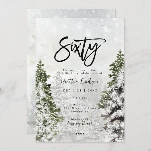 Winterbomen sneeuw 60e verjaardagsfeestje kaart (Voorkant / Achterkant)
