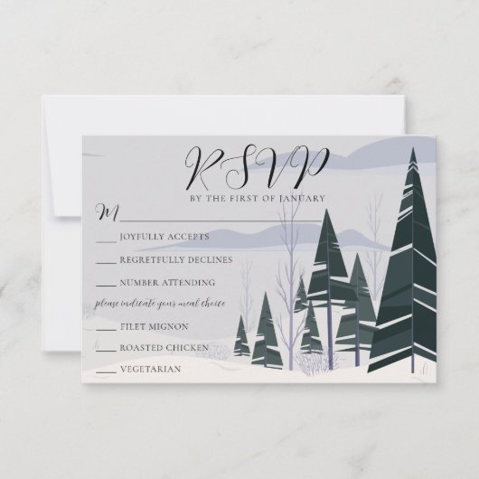 Winterbomen Trouwen met Maaltijdkeuzes RSVP-kaart RSVP Kaartje (Voorkant)