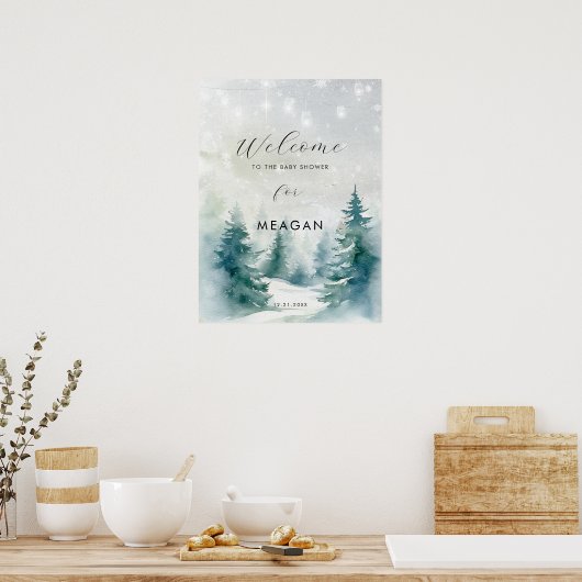 Winterbomen vakantie baby shower welkomstbord poster (Keuken)