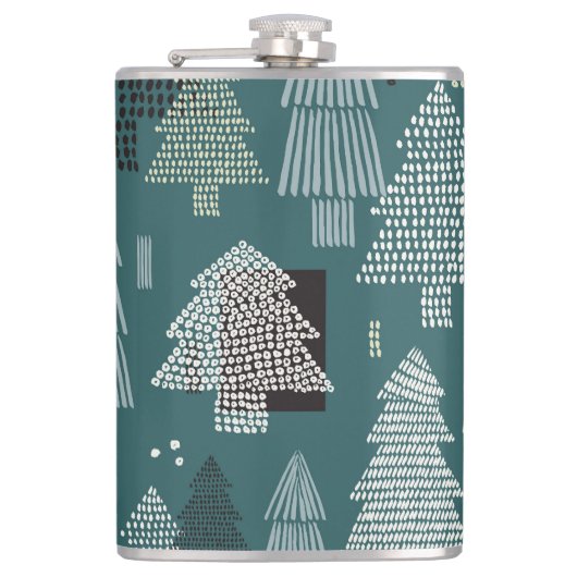 Winterbomen, vintage kerstpatroon. heupfles (Voorkant)