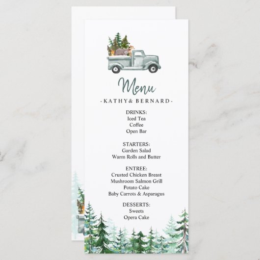 Winterbomen Woodland Animals Menu (Voorkant / Achterkant)