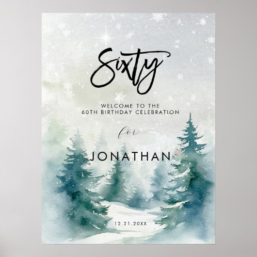 Winterbomen zestig welkom verjaardagsteken poster (Voorkant)