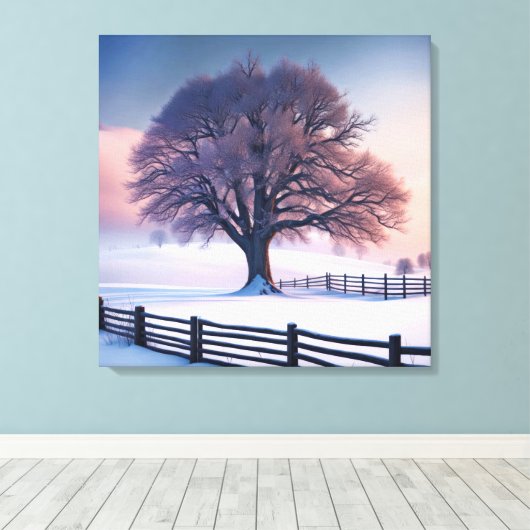 Winterboom bij zonsopgang canvas afdruk (Insitu (Houten vloer))