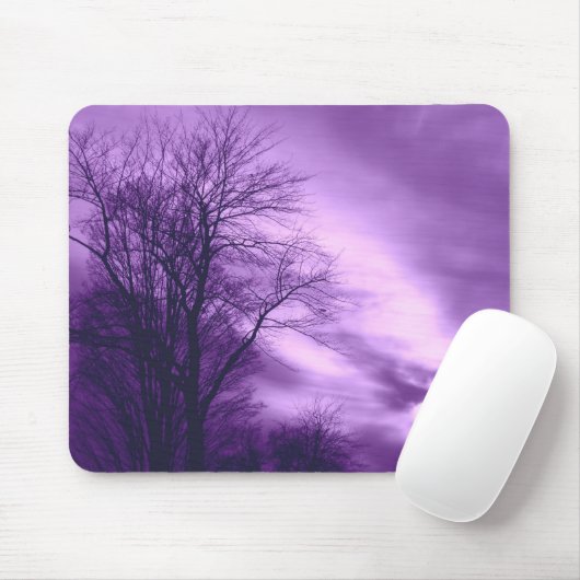 Winterboom en hemel in Paarse Mousepad Muismat (Met muis)