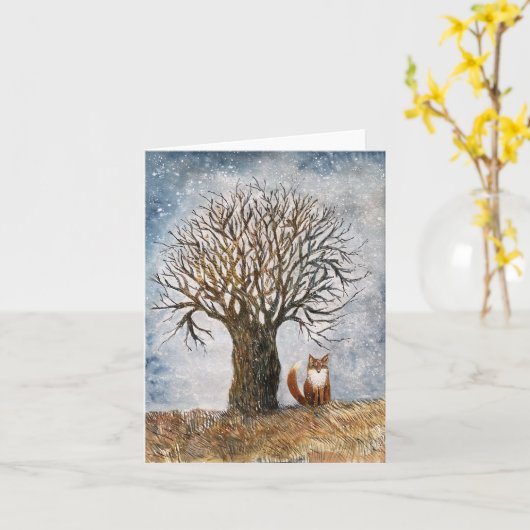 Winterboom en vos kaart (Gele Bloem)