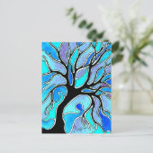 Winterboom in blauw briefkaart (Staand voorkant)