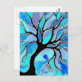 Winterboom in blauw briefkaart (Voorkant / Achterkant)