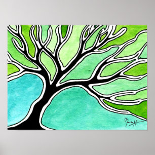 Winterboom in groene tongen poster