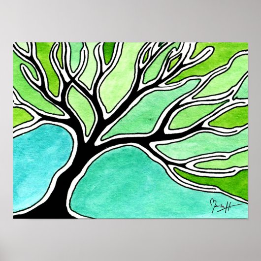 Winterboom in groene tongen poster (Voorkant)