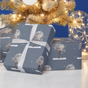 Winterboom met maan en uil cadeaupapier