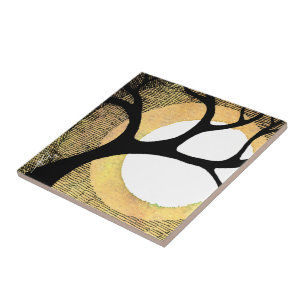 Winterboom op gouden achtergrond tegeltje