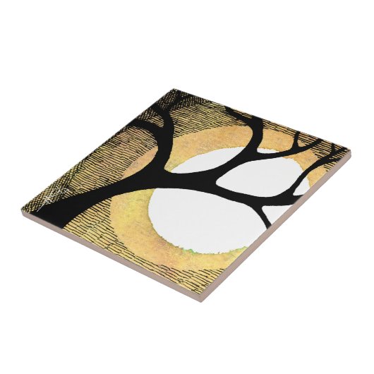 Winterboom op gouden achtergrond tegeltje (Zijkant)