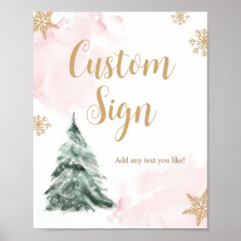Winterboom - Waterverf Roze gouden gebarentaal Poster