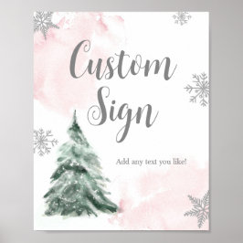 Winterboom Waterverf Roze Silver Sign Shower Poster