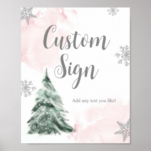 Winterboom Waterverf Roze Silver Sign Shower Poster (Voorkant)