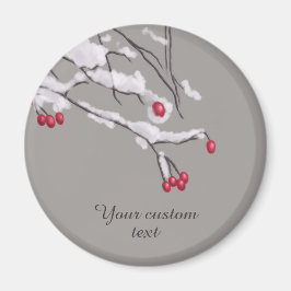 Winterboomtakken in sneeuwaangepaste tekst magneet