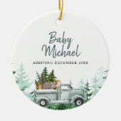 Winterbos Baby Boy Zwangerschap Aankondiging Keramisch Ornament (Voorkant)