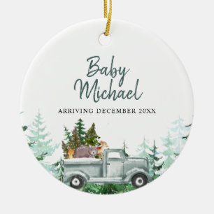 Winterbos Baby Boy Zwangerschap Aankondiging Keramisch Ornament