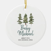 Winterbos Baby Boy Zwangerschap Aankondiging Keramisch Ornament (Voorkant)
