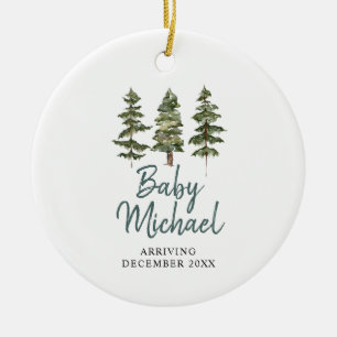Winterbos Baby Boy Zwangerschap Aankondiging Keramisch Ornament
