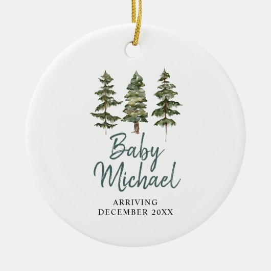 Winterbos Baby Boy Zwangerschap Aankondiging Keramisch Ornament (Voorkant)