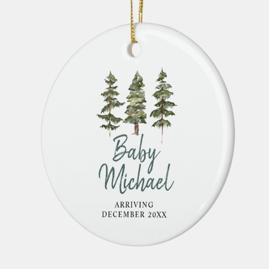 Winterbos Baby Boy Zwangerschap Aankondiging Keramisch Ornament (Links)