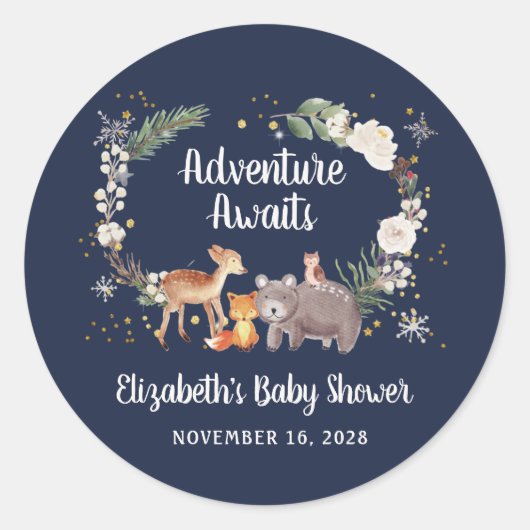 Winterbos Baby shower Blauw Ronde Sticker (Voorkant)